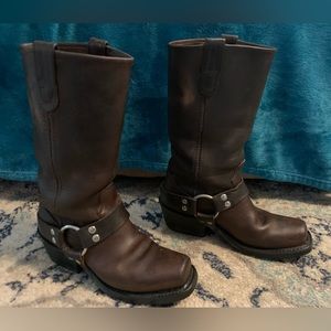 Double H Dark Brown Leather Heeled Harness Boots Women’s Size 7.5